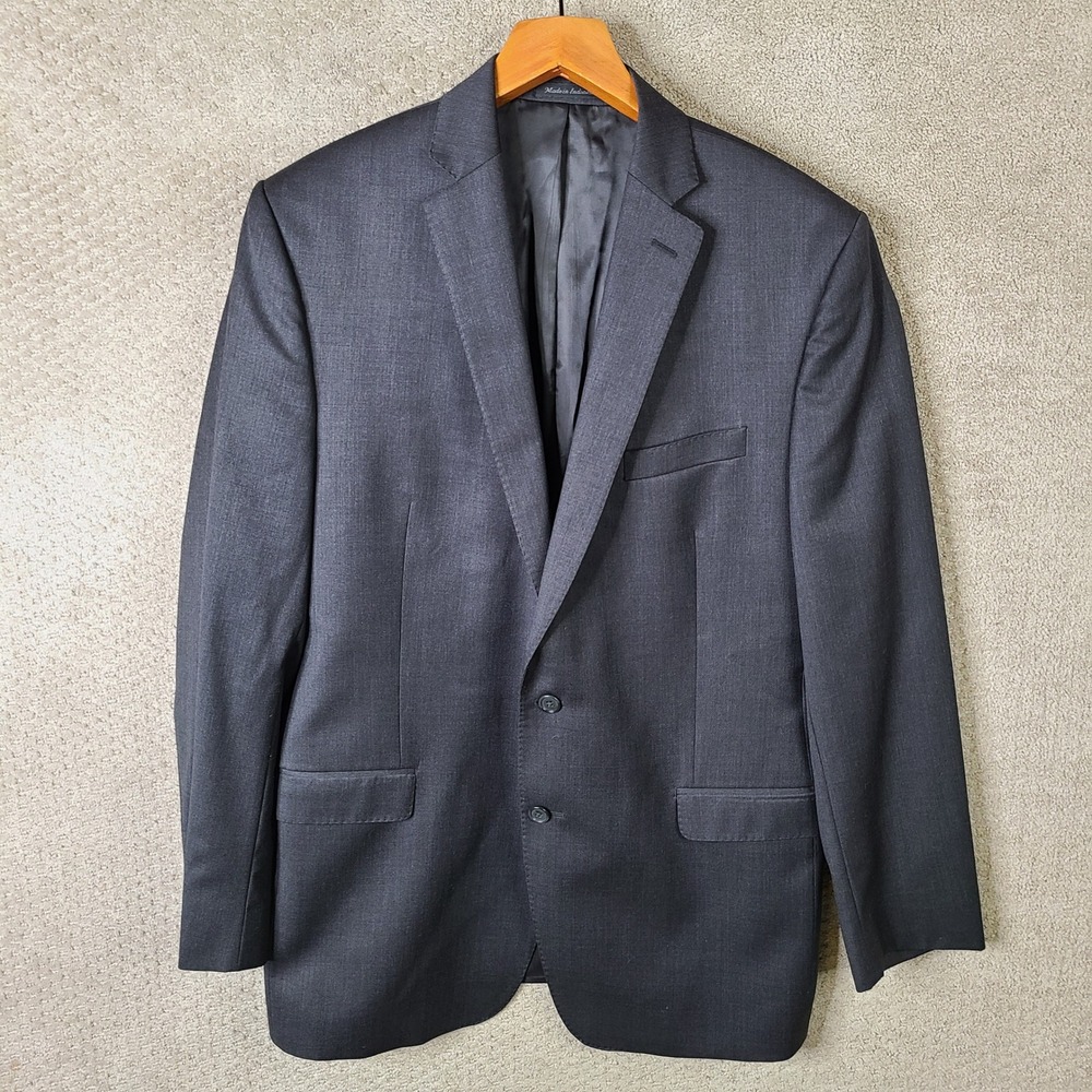 Calvin Klein Jacket Mens 44L Gray Blazer Two Button Wool Charcoal Suit Coat